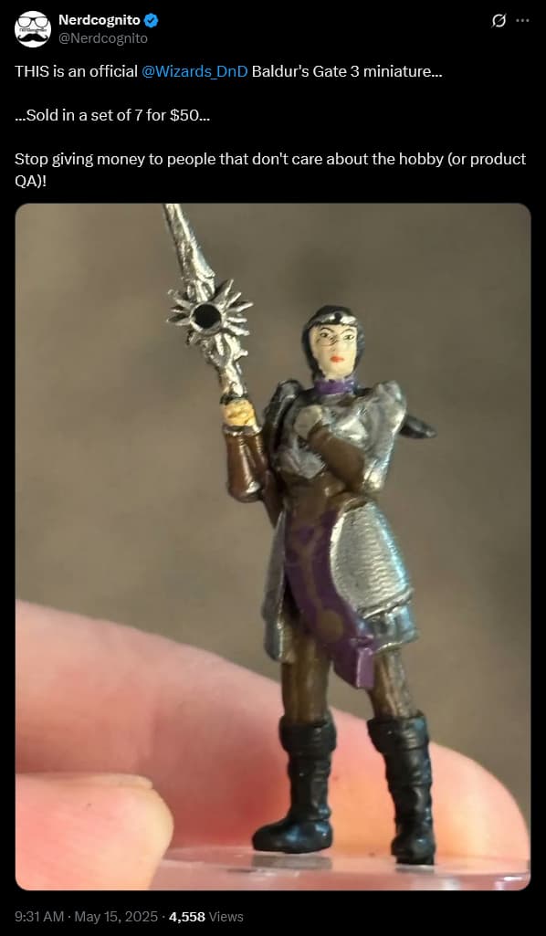 Players are baffled by the absolute dogs--t quality of Wizards of the Coast's new 'Baldur's Gate 3' set of 'Dungeons & Dragons' minis.