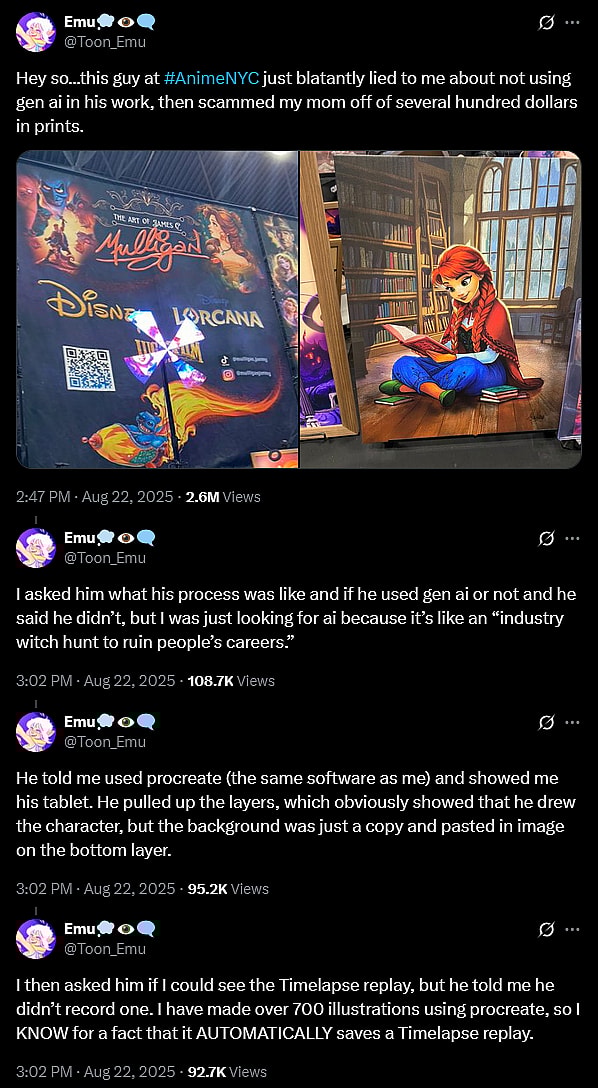 An NYCC attendee raises AI accusations against Disney artist James C Mulligan.