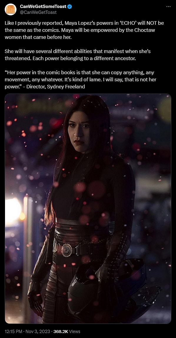 @CanWeGetToast weighs in on the power changes to Maya in 'Marvel's Echo'