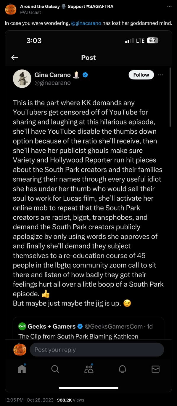 Gina Carano weighs in on 'South Park: Joining The Panderverse'