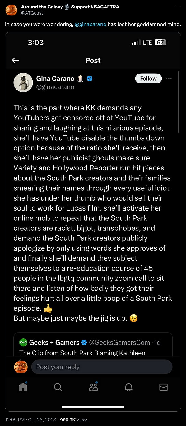 Gina Carano weighs in on 'South Park: Joining The Panderverse'