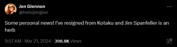 Jen Glennon weighs in on the Kotaku staffing shake-up