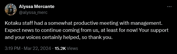 Alyssa Mercante weighs in on the Kotaku staffing shake-up