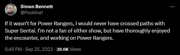 'Power Rangers Cosmic Fury' Simon Bennett offers further insight into his feelings on 'Super Sentai'