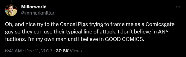 Mark Millar weighs in on the continued existence of cancel pigs within the comic book industry