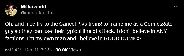 Mark Millar weighs in on the continued existence of cancel pigs within the comic book industry