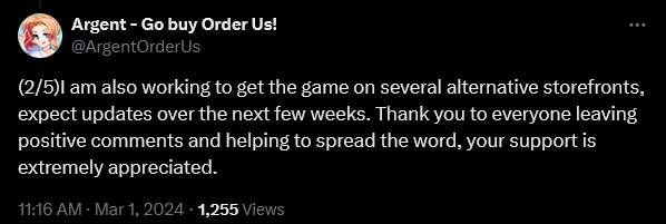 Argent weighs in on Steam's banning of their adult dating sim 'Order Us!'