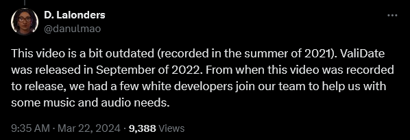 Dani LaLonders responds after a video resurfaced in which she claims she intentionally hired "no white people" for her dating sim 'ValiDate: Struggling Singles in Your Area"