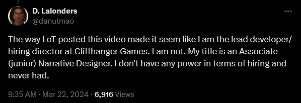 Dani LaLonders responds after a video resurfaced in which she claims she intentionally hired "no white people" for her dating sim 'ValiDate: Struggling Singles in Your Area"