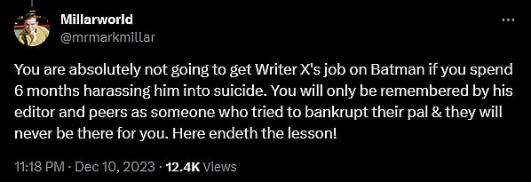 Mark Millar weighs in on the continued existence of cancel pigs within the comic book industry