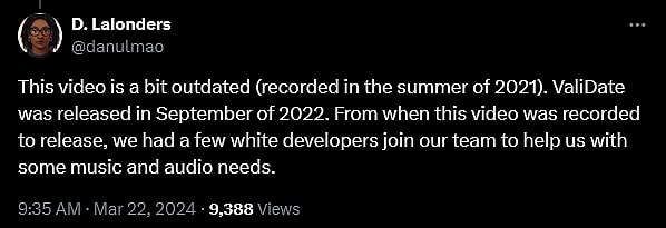 Dani LaLonders responds after a video resurfaced in which she claims she intentionally hired "no white people" for her dating sim 'ValiDate: Struggling Singles in Your Area"