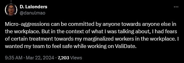 Dani LaLonders responds after a video resurfaced in which she claims she intentionally hired "no white people" for her dating sim 'ValiDate: Struggling Singles in Your Area"