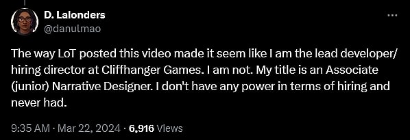 Dani LaLonders responds after a video resurfaced in which she claims she intentionally hired "no white people" for her dating sim 'ValiDate: Struggling Singles in Your Area"