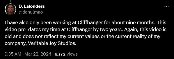 Dani LaLonders responds after a video resurfaced in which she claims she intentionally hired "no white people" for her dating sim 'ValiDate: Struggling Singles in Your Area"