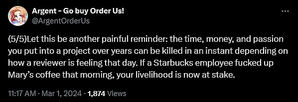 Argent weighs in on Steam's banning of their adult dating sim 'Order Us!'