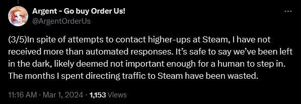 Argent weighs in on Steam's banning of their adult dating sim 'Order Us!'