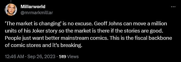 Tim Seeley weighs in on Mark Millar's concerns towards the comic book industry