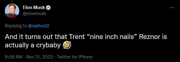 Elon Musk mocks Trent Reznor's departure from Twitter via Twitter