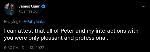 James Gunn responds to Patty Jenkins viaTwitter