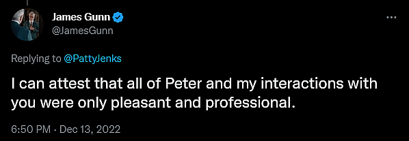 James Gunn responds to Patty Jenkins viaTwitter