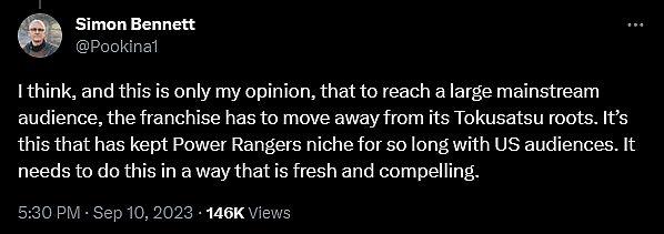 'Power Rangers' executive producer Simon Bennett says the franchise should divorce itself from 'Super Sentai'