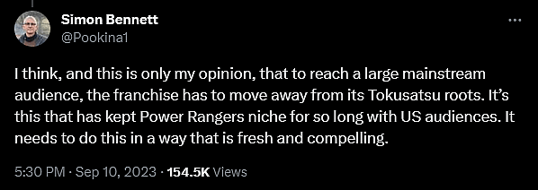 'Power Rangers' executive producer Simon Bennett says the franchise should divorce itself from 'Super Sentai'