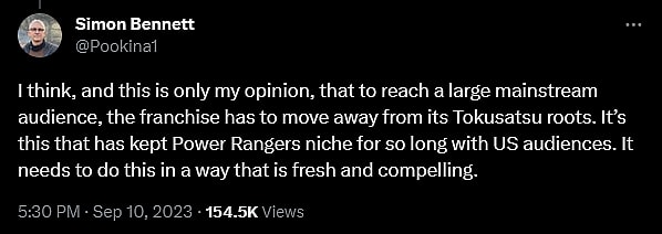 'Power Rangers' executive producer Simon Bennett says the franchise should divorce itself from 'Super Sentai'