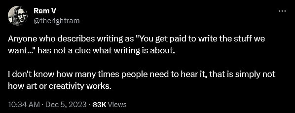 Ram V weighs in on The Comic Palace owner Glenn O'Leary's criticism of the industry