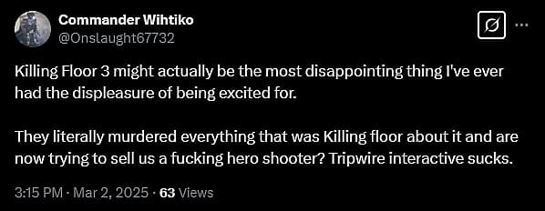 Fans are unhappy with the pre-release state of Tripwire Interactive's 'Killing Floor 3'.