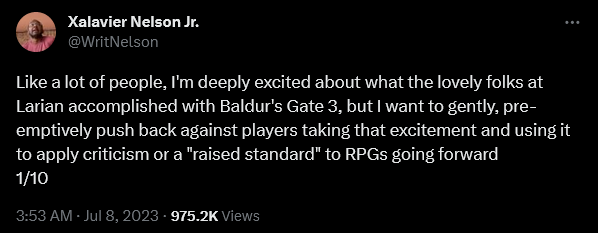 Xalavier Nelson Jr. weighs in on the fallout of Baldur's Gate 3