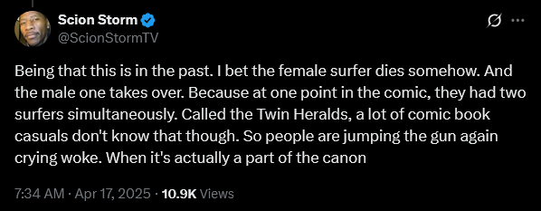 Marvel fans offer up disingenuous defenses for the decision to feature a female Silver Surfer in 'Fantastic Four: First Steps'