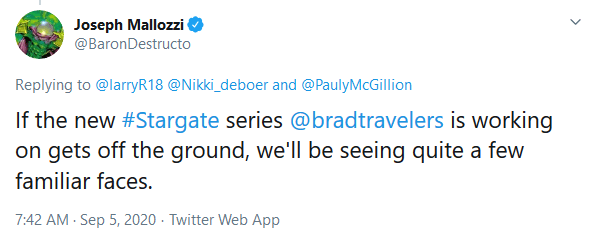 Stargate Writer Joseph Mallozzi Confirms Progress Being Made on New TV Series from Co-Creator Brad Wright!