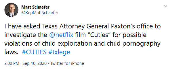 Texas House Representative Matt Schaefer Calls for Investigation Into Netflix’s Cuties