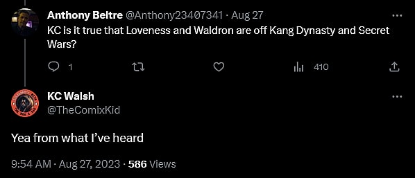 KC Walsh weighs in on the writers situation relating to Avengers: Kang Dynasty and Avengers: Secret Wars