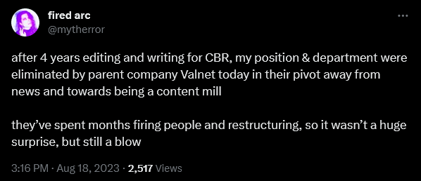 Math Erao announces her firing from Comic Book Resources (CBR)
