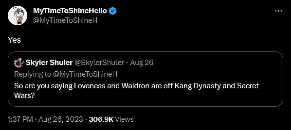 MyTimeToShineH weighs in on the writers situation relating to Avengers: Kang Dynasty and Avengers: Secret Wars