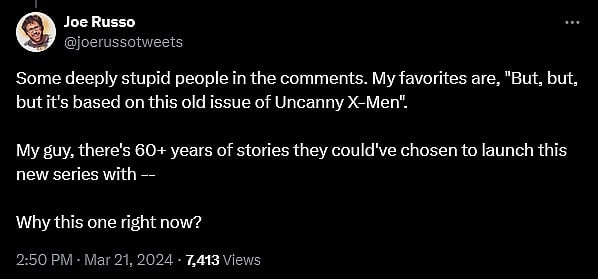 Horror director Joe Russo weighs in on the adaptation of 'The Trial of Magneto!' in 'X-Men '97'.