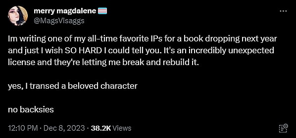 Magdalene Visaggio teases that she has 'transed' an upcoming character from a noted IP