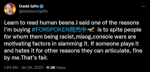 David Scott Jaffe attempts to virtue signal over Forspoken
