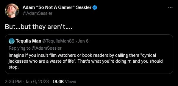 Adam Sessler has a meltdown regarding the existence of gamers.