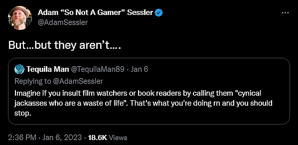 Adam Sessler has a meltdown regarding the existence of gamers.