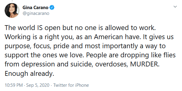The Mandalorian Star Gina Carano Issues Call to “Open Up Your Businesses & Churches” As US Enters Sixth Month of Lockdowns