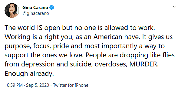 The Mandalorian Star Gina Carano Issues Call to “Open Up Your Businesses & Churches” As US Enters Sixth Month of Lockdowns