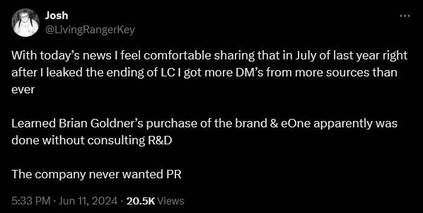 Josy 'LivingRangerKey' Perry reveals the alleged truth about Hasbro's purchase of 'Power Rangers'.