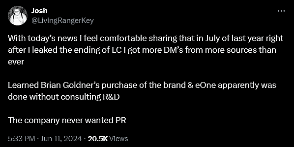 Josy 'LivingRangerKey' Perry reveals the alleged truth about Hasbro's purchase of 'Power Rangers'.