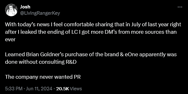 Josy 'LivingRangerKey' Perry reveals the alleged truth about Hasbro's purchase of 'Power Rangers'.