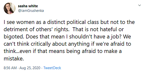 Literary Assistant Sasha White Dropped by The Tobias Literary Agency For Retweet That Made Distinction Between Biological and Trans Women