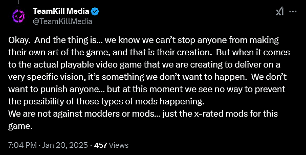 'Code Violet' developers TeamKill Media do not want PC modders making "vulgar" versions of their characters.