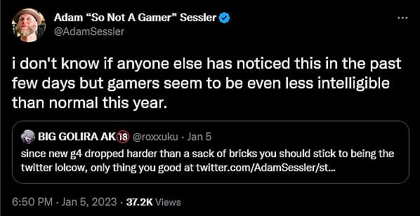 Adam Sessler has a meltdown regarding the existence of gamers.