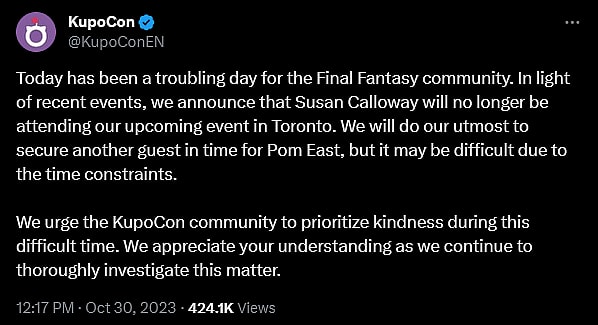 Final Fantasy XIV vocalist Susan Calloway comes under fire for her Twitter likes